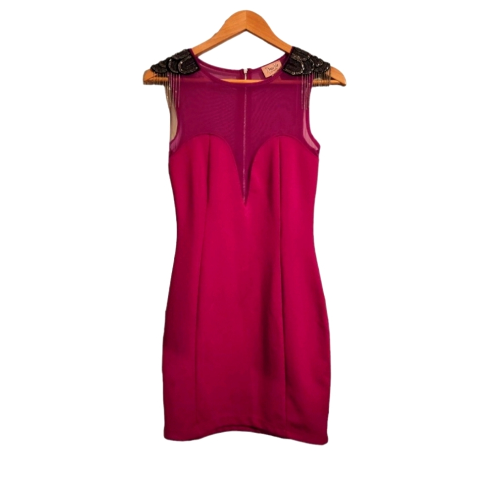 Pink Topshop Dress with Beading Detail at Shoulder, Sweatheart Neckline